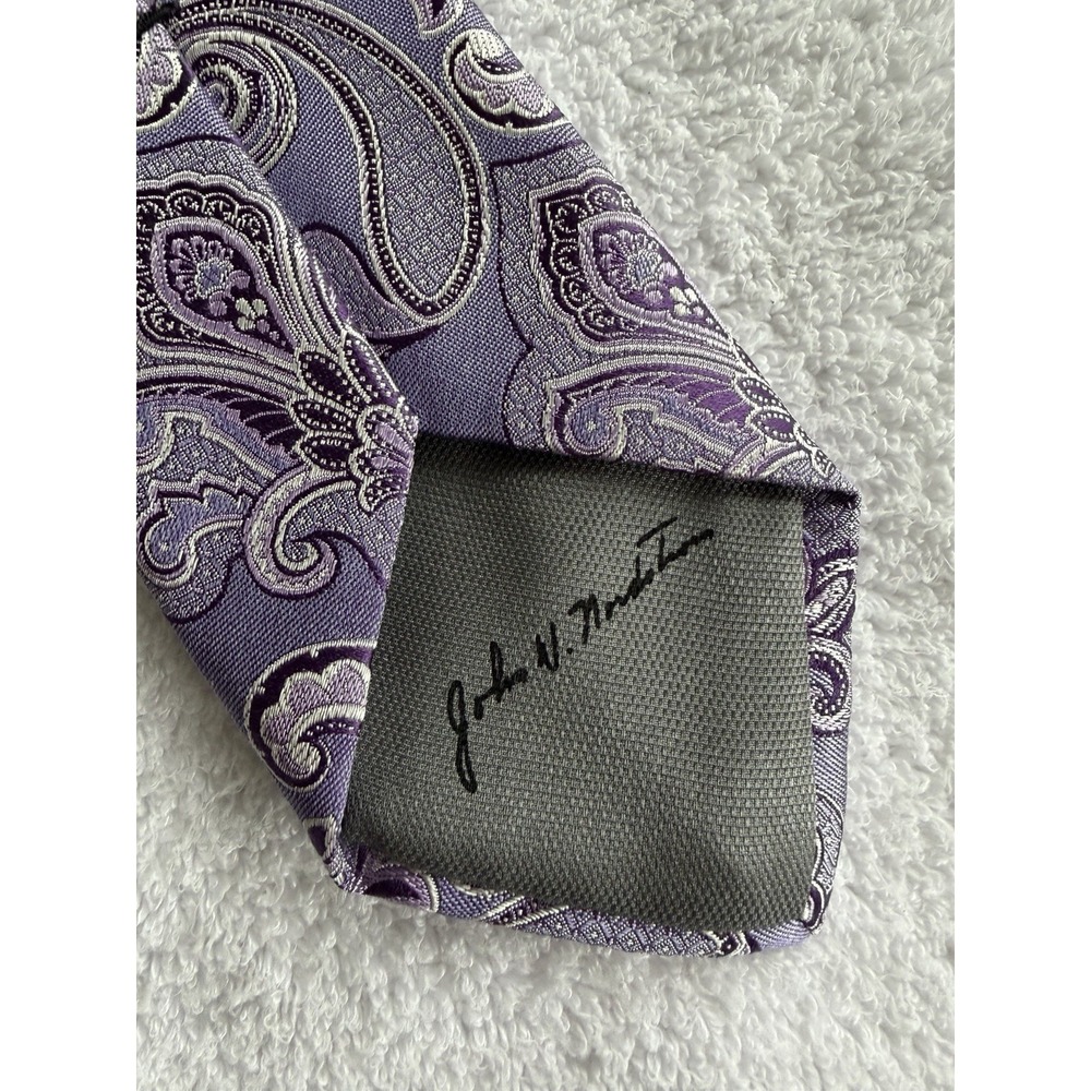 John W Nordstrom Purple Geometric Paisley Woven Jacquard Skinny 100% Silk Tie